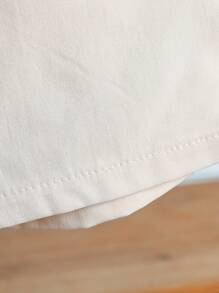 SHEIN 2pcs/Set Young Girl Bow Decor Puff Sleeve Top And Pants Set - Apricot - View 4