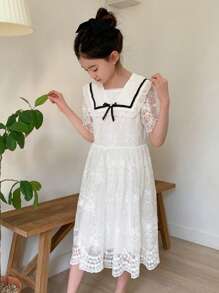 DAZY Tween Girl Autumn Dress,Back To School Clothes - White - View 3