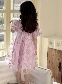 Dazy Kids 年轻女孩休闲连衣裙，秋季系列花卉 - 紫色 - 查看 6