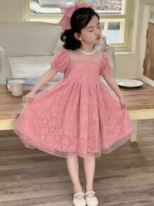 DAZY Girls Small Size Lace Mesh Patchwork Short Sleeve Spring/Summer Dress