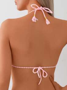 Tie-Dye Printed Handmade Rope Lace Up Bikini Set Summer - Multicolor - View 5