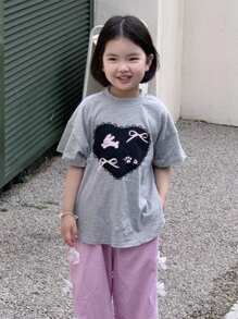 DAZY 青少年女孩图案 T 恤，秋夏装，返校服 - 灰色 - 查看 9