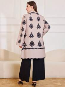 Lacomfia Vintage Style Fashion Printed 2 Pieces Set, Plus Size - Black - View 2