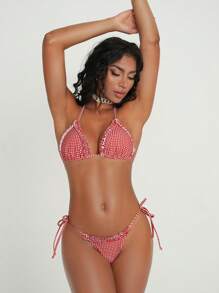 Swim Mod Christmas Countryside Red & White Plaid Cute Summer Beach Vacation Women's Bikini Two-Piece Swimwear