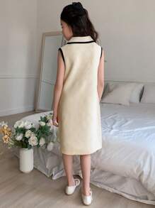 DAZY Tween Girl Color Block Trimmed Sleeveless Knit Dress,Girls Summer Outfits,Back To School Clothes - Beige - View 5