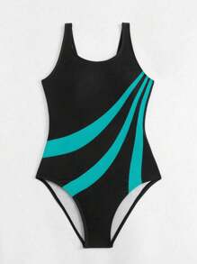 Swim SPRTY Conjunto de tankini de bloques de color y rayas para mujer