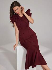 Modelyn Vestido de mujer de manga larga con elegante cuello de blazer