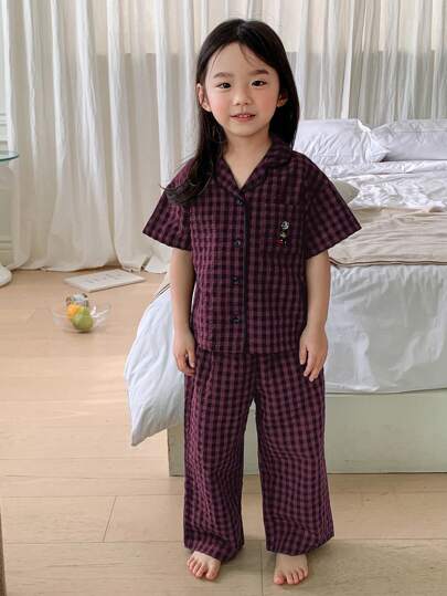 Dazy Kids 年轻女孩格子短袖上衣和裤子 首页/休闲装，春/夏