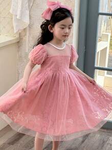 DAZY Girls Small Size Lace Mesh Patchwork Short Sleeve Spring/Summer Dress