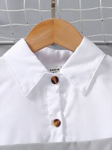 SHEIN Young Girls' Color Block Splice Stylish Design Shirt Splice Belted Dress - Multicolor - View 6