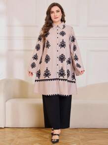 Lacomfia Vintage Style Fashion Printed 2 Pieces Set, Plus Size - Black - View 6