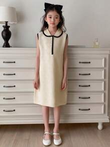 DAZY Tween Girl Color Block Trimmed Sleeveless Knit Dress,Girls Summer Outfits,Back To School Clothes - Beige - View 4