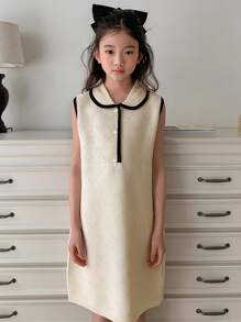 DAZY Tween Girl Color Block Trimmed Sleeveless Knit Dress,Girls Summer Outfits,Back To School Clothes - Beige - View 6