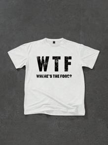 Manfinity EMRG 男士休闲标语印花圆领短袖 T 恤，男士时尚 T 恤，男士 T 恤，男士 T 恤 - 白色 - 查看 1