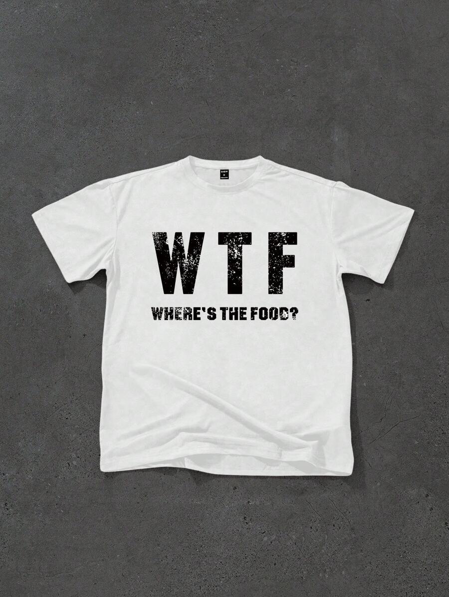 Manfinity EMRG 男士休闲标语印花圆领短袖 T 恤，男士时尚 T 恤，男士 T 恤，男士 T 恤 - 白色 - 查看 1