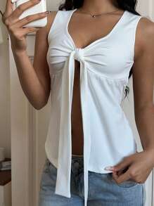 SHEIN EZwear Weißes gestricktes ärmelloses Crop Top mit Bindedetail für Frauen
