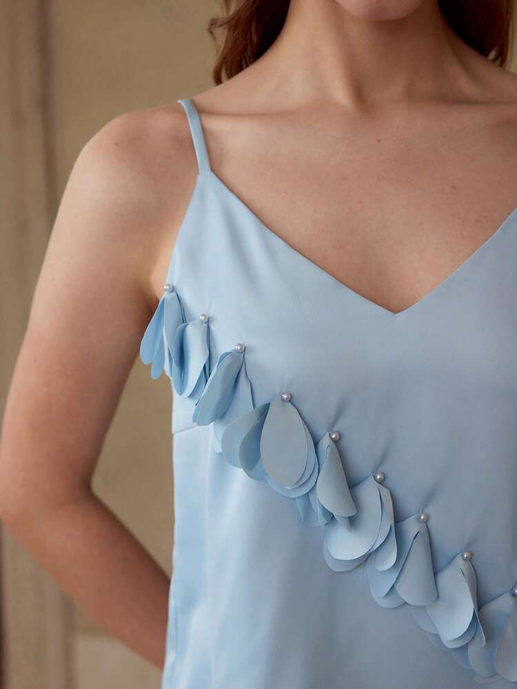 FAUX PEARL DETAIL RUFFLE CAMI TOP