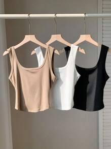 Comfortcana 3pcs Women's Summer Casual Versatile Solid Color Camisole - Multicolor - View 1