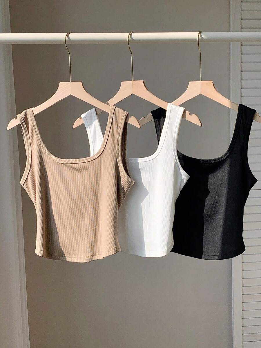 Comfortcana 3pcs Women's Summer Casual Versatile Solid Color Camisole - Multicolor - View 1