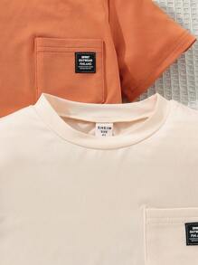 SHEIN Explorewe 3pcs/Set Toddler Boys Short Sleeve T-Shirt Set, Pocket & Car Patch, Casual Solid Color, Comfortable Sports Outdoor Summer Getaway, Holiday, Travel, Relax, Sunbathing