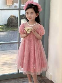 DAZY Girls Small Size Lace Mesh Patchwork Short Sleeve Spring/Summer Dress