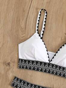 Swim Lushoire Black & White Adjustable Strap Sexy Bikini Swimwear For Women, For Summer Beach Vacation