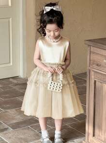 DAZY Girls (Small) Round Neck Sleeveless Mesh Party Dress, Summer