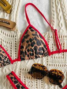 Swim Vcay Springbreak Women Beach Wear Leopard Print Spaghetti Strap Crop Top And High Cut Bikini Bottoms 2 Pieces Sexy Swimwear For Summer Beach Vacation - Multicolor - View 3