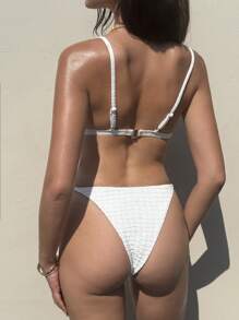 SHEIN Swim 女士白色纹理面料三角比基尼泳装，性感时尚，适合春假度假、夏季海滩度假