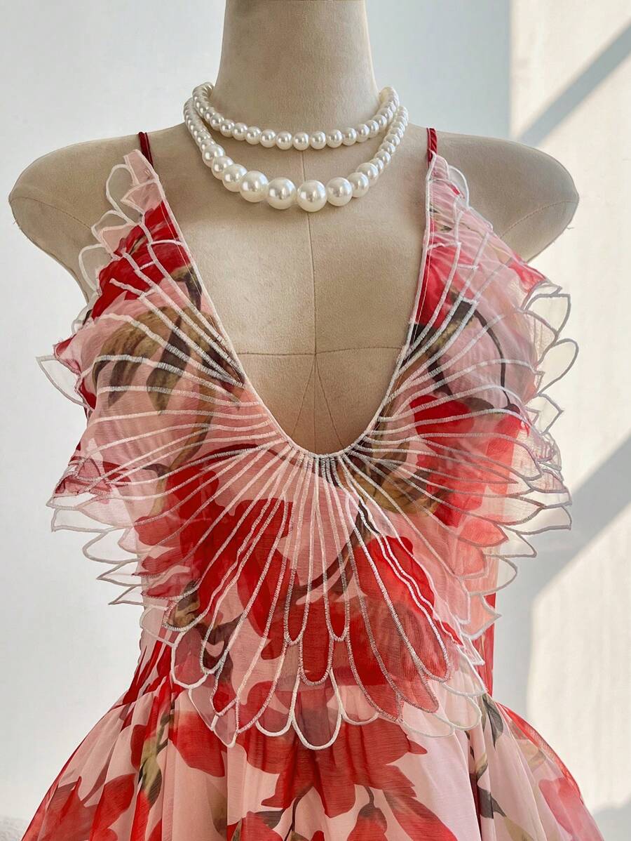 SHEIN Clasi Plus Size Woven Elegant Floral Print Hawaiian Cami Dress Romantic - Multicolor - View 1