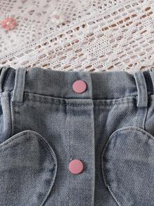 SHEIN Leap Crew 2pcs Set Girl Casual Heart Pearl Decorated Tank Top & Mini Skirt - Pink - View 7