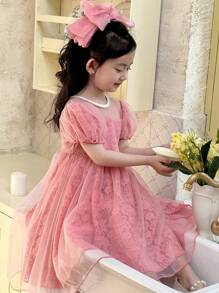 DAZY Girls Small Size Lace Mesh Patchwork Short Sleeve Spring/Summer Dress