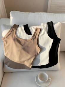 Comfortcana 3pcs Women's Summer Casual Versatile Solid Color Camisole - Multicolor - View 5