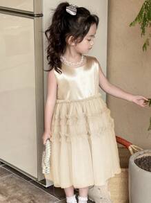DAZY Girls (Small) Round Neck Sleeveless Mesh Party Dress, Summer
