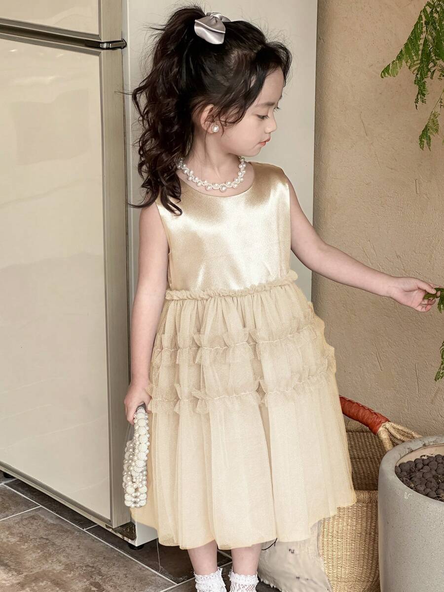 DAZY Girls (Small) Round Neck Sleeveless Mesh Party Dress, Summer