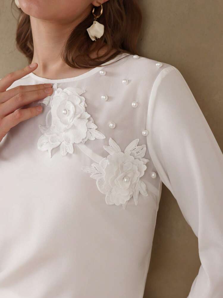 FAUX PEARL STEREO FLORAL BLOUSE