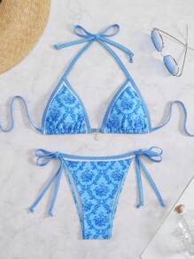 Swim Mod Springbreak Women's Random Print Halter Neck Beach Vacation Bikini Set - Multicolor - View 1