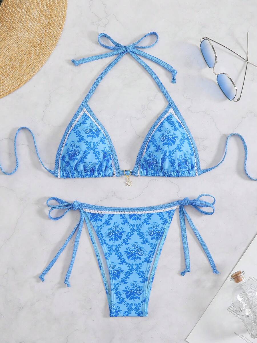 Swim Mod Springbreak Women's Random Print Halter Neck Beach Vacation Bikini Set - Multicolor - View 1