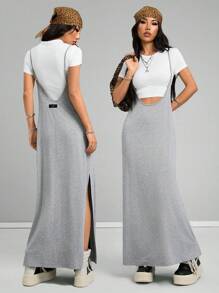 Coolane Váy midi màu xám cơ bản thời trang thể thao, đi chơi, hẹn hò cổ điển mùa xuân hè dành cho nữ - Xám - Xem 2