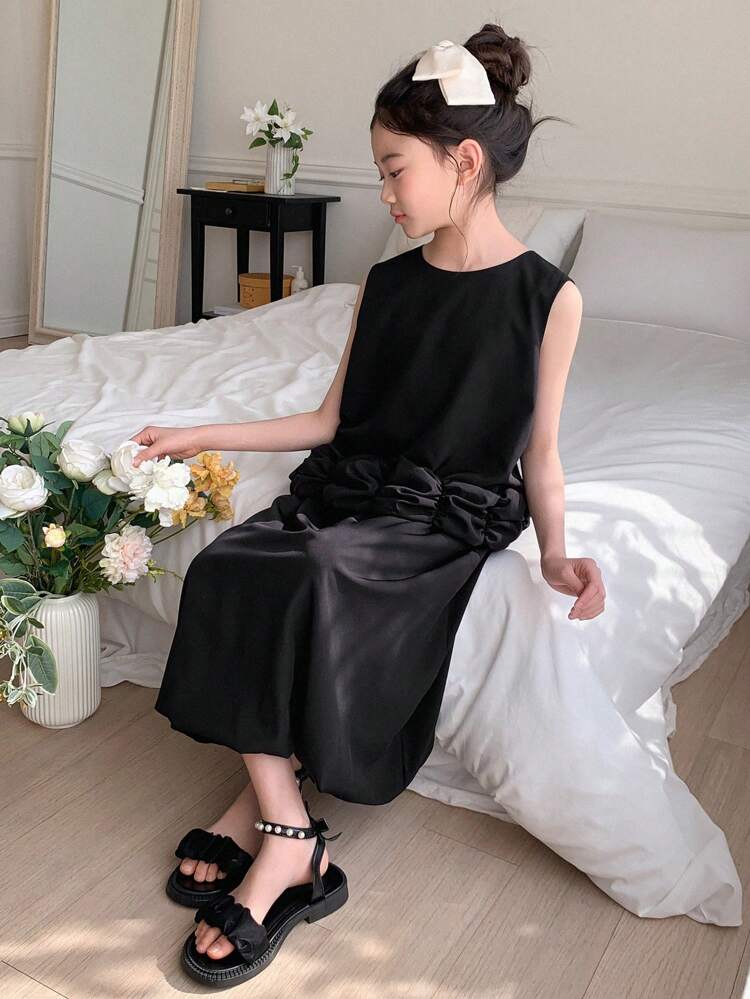 Tween Girl Sleeveless Solid Color Top And Skirt 2 Pieces Set, Simple Fashion Casual Daily Wear