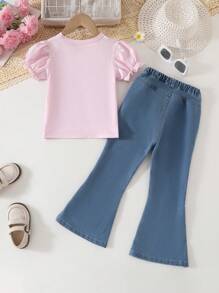 SHEIN Conjunto de camiseta y pantalones casuales minimalista para niña, para uso diario