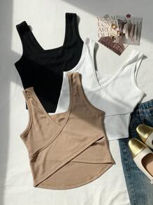 Comfortcana 3pcs Women's Summer Casual Versatile Solid Color Camisole - Multicolor - View 3