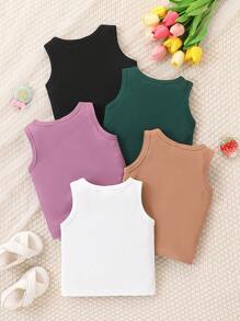 5pcs Baby Girls Can Wear A Simple And Casual Sleeveless Tank Top Five Piece Set In Spring And Summer - Multicolor - View 2