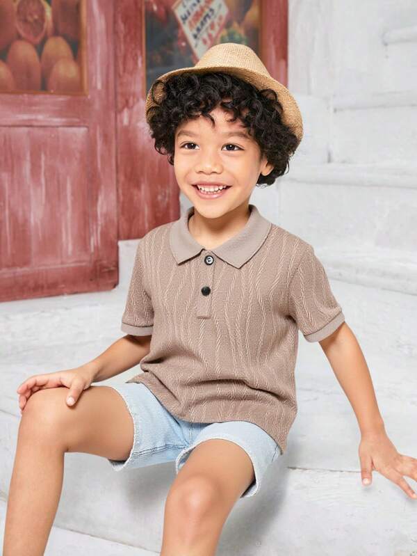 SHEIN Young Boy Casual College Style, Comfortable, Fashionable, Simple And Versatile Summer Short Sleeve Polo Shirt