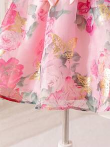 SHEIN 女童编织碎花薄纱圆领泡泡袖修身连衣裙优雅连衣裙女童礼服婚礼宾客礼服半正式连衣裙5岁漂亮女童连衣裙 - 彩色 - 查看 8