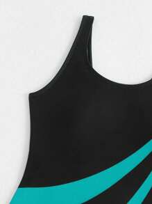 Swim SPRTY Conjunto de tankini de bloques de color y rayas para mujer