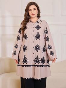 Lacomfia Vintage Style Fashion Printed 2 Pieces Set, Plus Size - Black - View 5