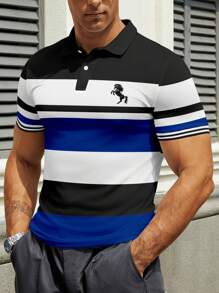 Manfinity Dauomo Camisa polo de manga corta casual y de viaje con rayas de caballero para hombres