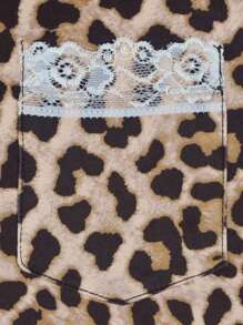 Women's Leopard Print Round Neck Long Sleeve Contrast Lace Casual Dress Fall Cloth For Women - Multicolor - View 6