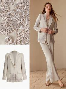 MOTF CONTRAST LACE STRUCTURED BLAZER,SPRING/SUMMER - Khaki - View 11